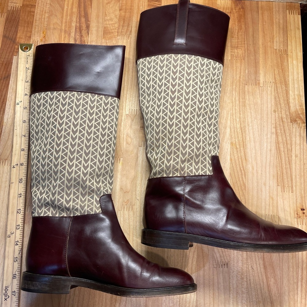 Michael Kors Burgundy Leather‎ Monogram Riding Boots Womens 7 M Made in Italy